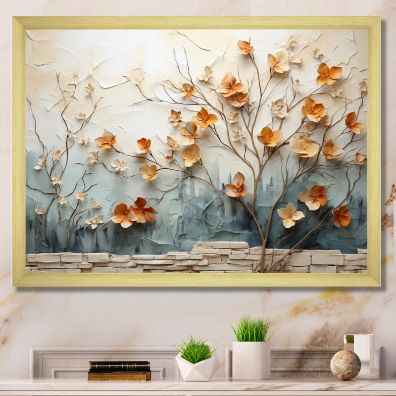 «Peach Grey Maple Tree Whispering Maple I», reproduction sur toile, Cadre doré simple, H 30 po x l 40 po x P 1,5 po