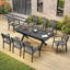 Ensemble de salle à manger extensible 9 pièces pour patio, table et chaises empilables en aluminium antirouille pour 8 personnes, idéal pour terrasse, jardin ou intérieur. Couleur : noir.