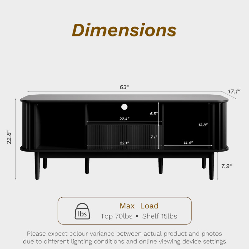 Tambour TV Stand For TVs Up To 70 Inch, TV Console With Sliding Doors, Black