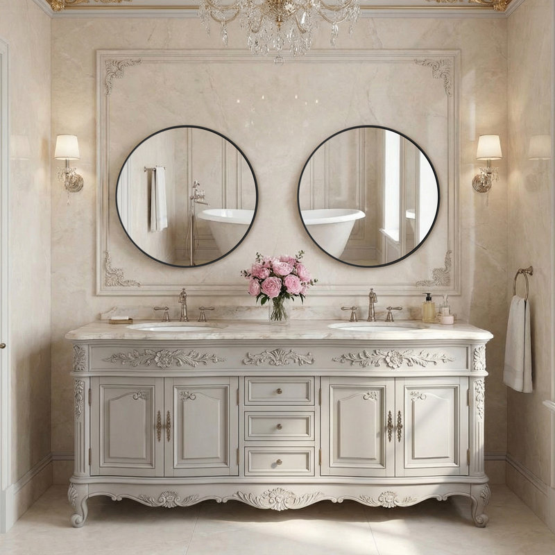Grand miroir mural Ebern Designs, 24 po x 24 po, Noir, noir, noir, noir