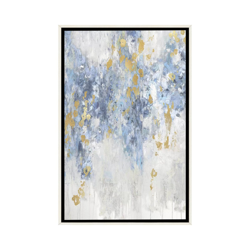 Cascade bleue avec or - reproduction d'art murale - toile encadrée, H 26 po x l 18 po, Impression encadrée sans passe-partout