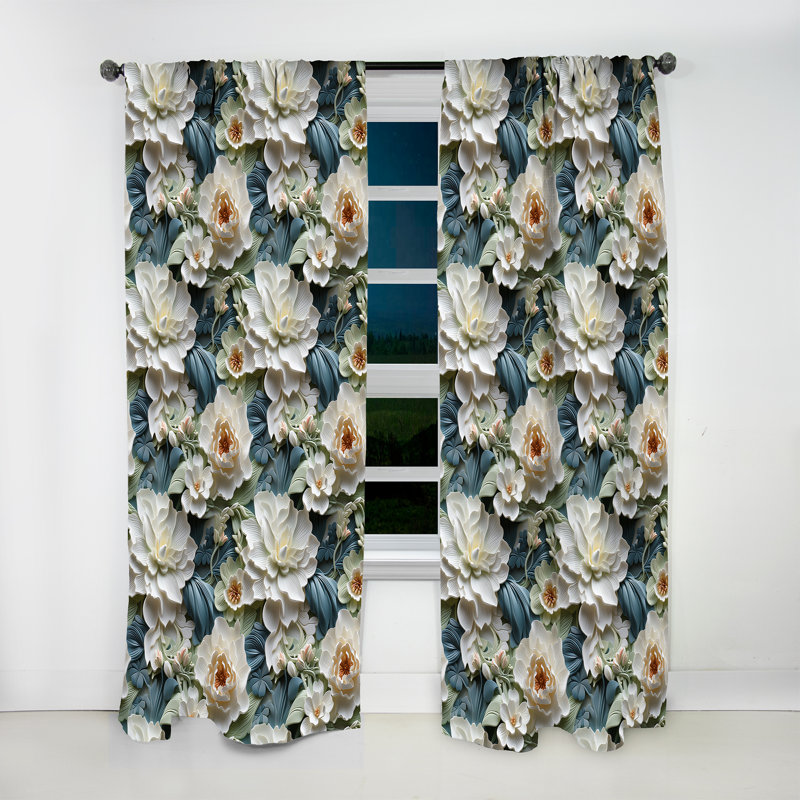 Petal Symphony Blue Damask Harmony II - Rideau damassé - Rideau damas obscurcissant - 1 panneaux, L 52 po x L 95 po