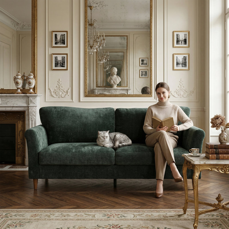 81" Mid-Century Modern Linen Upholstered Sofa, Green