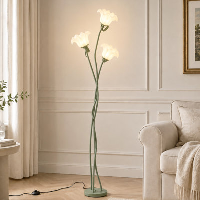 3-Light Flower Floor Lamp, DIY Shape Adjustable Green Standing Lamp, White Acrylic Shades, E26 3 Color Lights, Living Room Bedroom Reading Nook Nursery Office