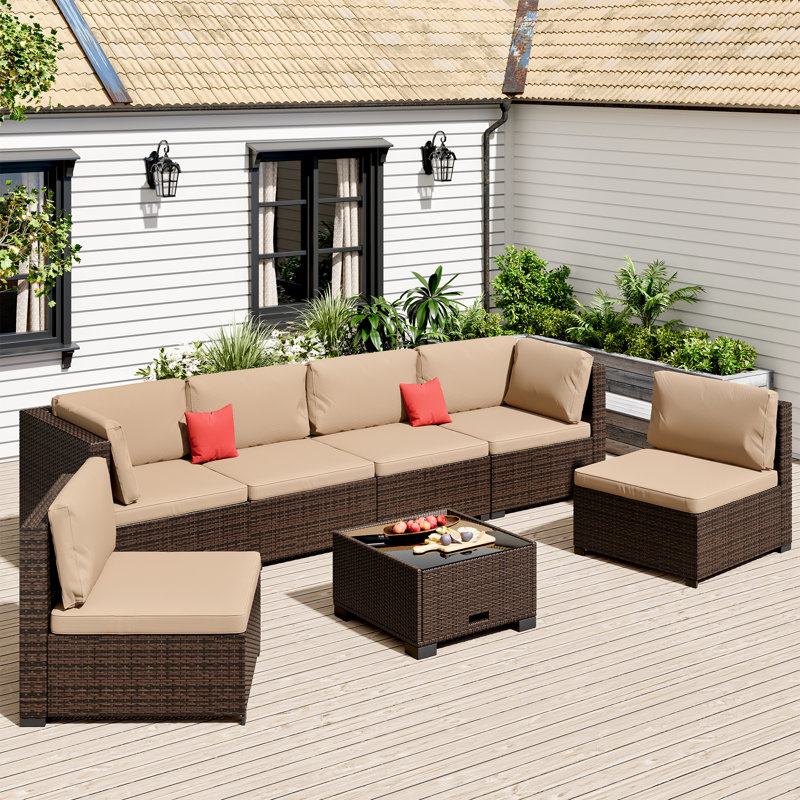 Ensemble de mobilier de patio 7 pièces, Beige, Brun