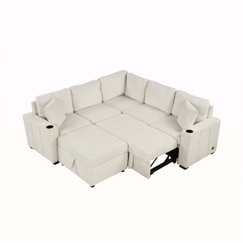 Canapé-lit modulaire convertible en L 84,7 po, Beige