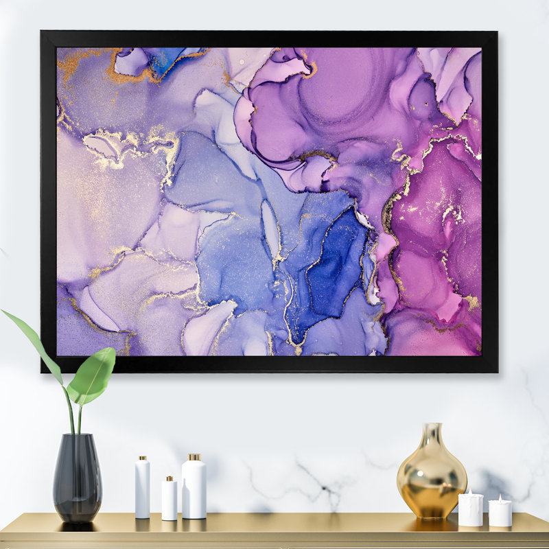 «Pink and Blue Ink Clouds V», reproduction d'art sur toile moderne, H 16 po x l 32 po x P 1 po, Cadre photo noir