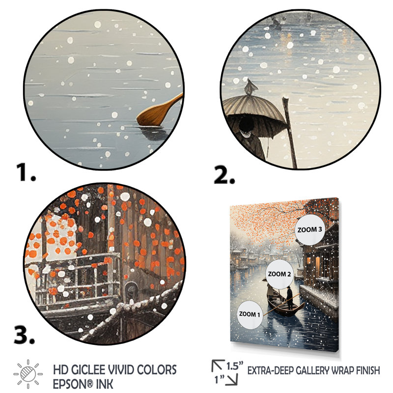 Yuletide Boat Voyage I - Art mural nautique, Cadre flottant brun, H 20 po x l 12 po x P 1 po