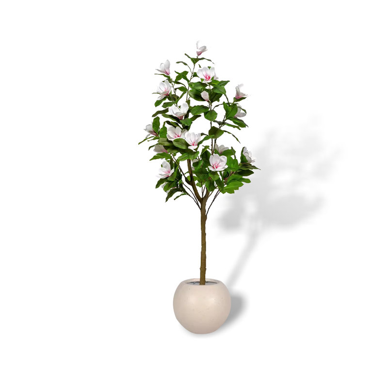 Faux arbre artificiel Magnolia, Blanc / rose, Beige