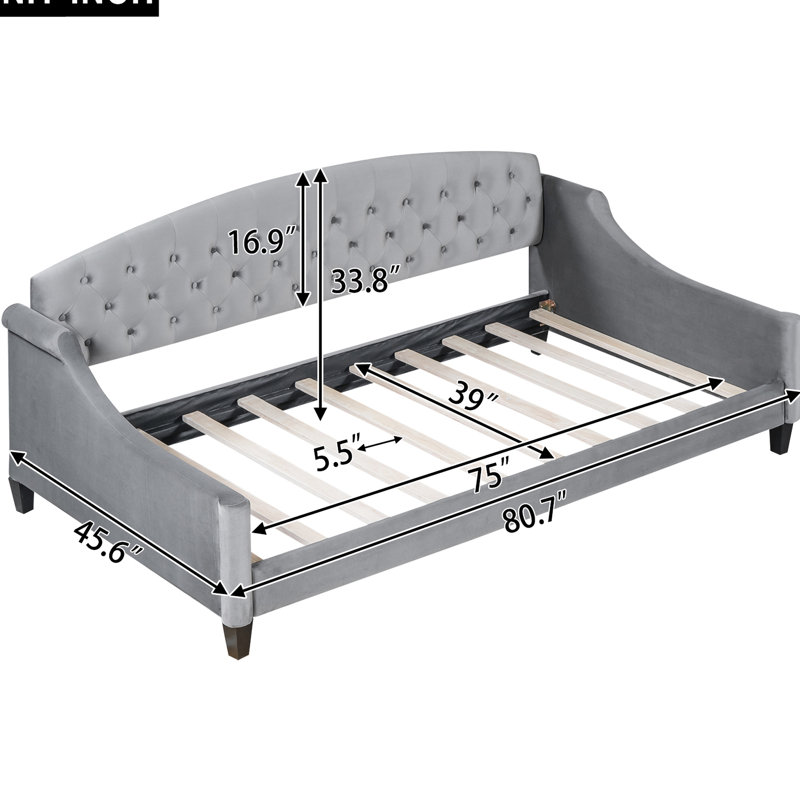Lit de jour simple de luxe gris avec structure en contreplaqué, polyvalent pour la chambre à coucher et le salon, assemblage facile dans l'assise