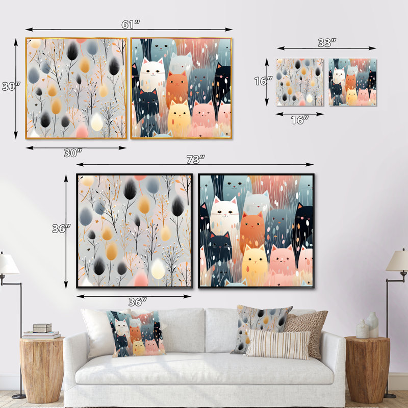 Doux plans botaniques gris - ensemble de 2 collages carrés abstraits, Cadre flottant noir, H 16 po x l 33 po