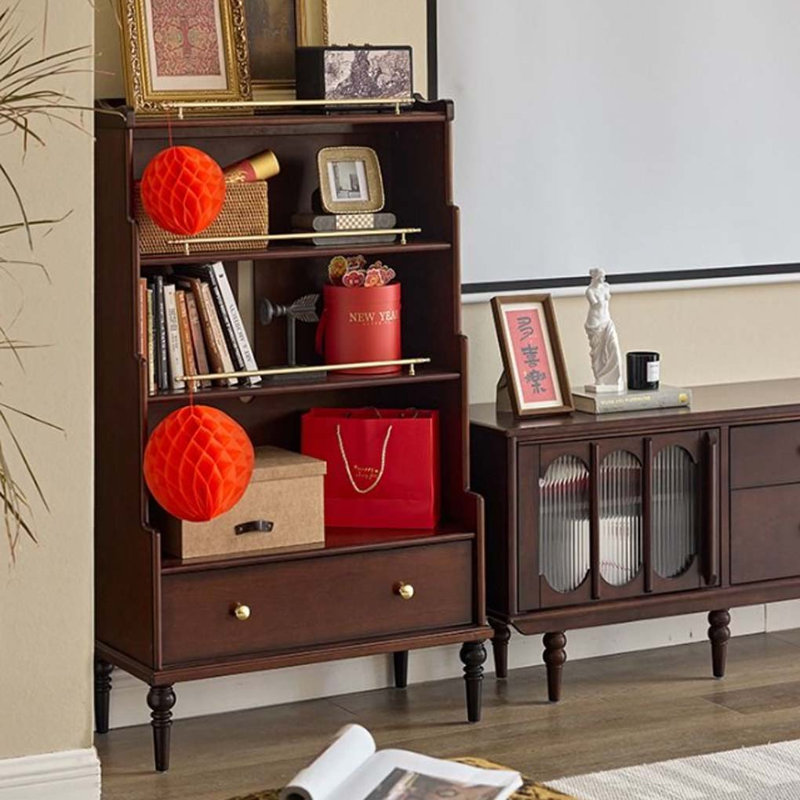 Vintage Solid Wood Display Cabinet Bookcase, Brown