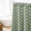 Rideau de douche doux à chevrons en tissu doux avec œillets, décor de salle de bain de style campagne moderne, polyester lavable à la machine-1095952304