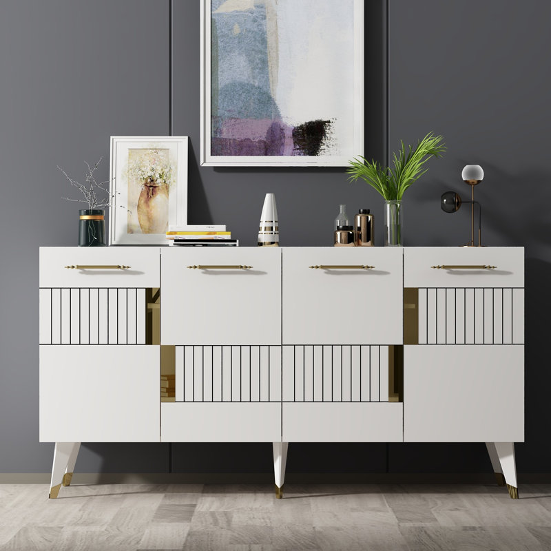 Olivia 79cm Console Table, White/Gold