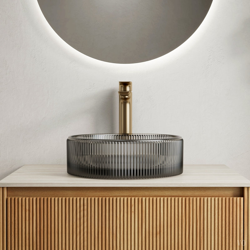 Lavabo de salle de bain en cristal 14 po sans robinet, Gray