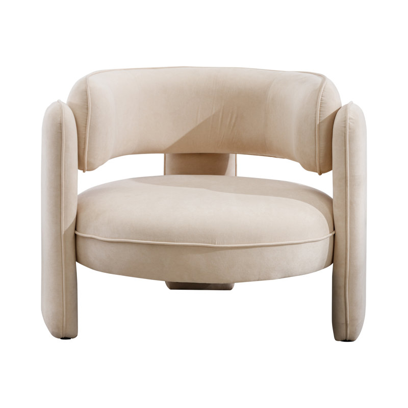 Fauteuil d'appoint rembourré 3 pieds Aylia, Velours beige performance