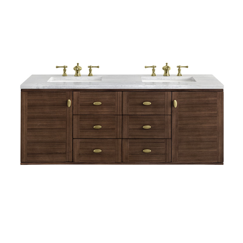 Amberly 60" Double Bathroom Vanity Set, Carrara White, 8" Widespread, 60"