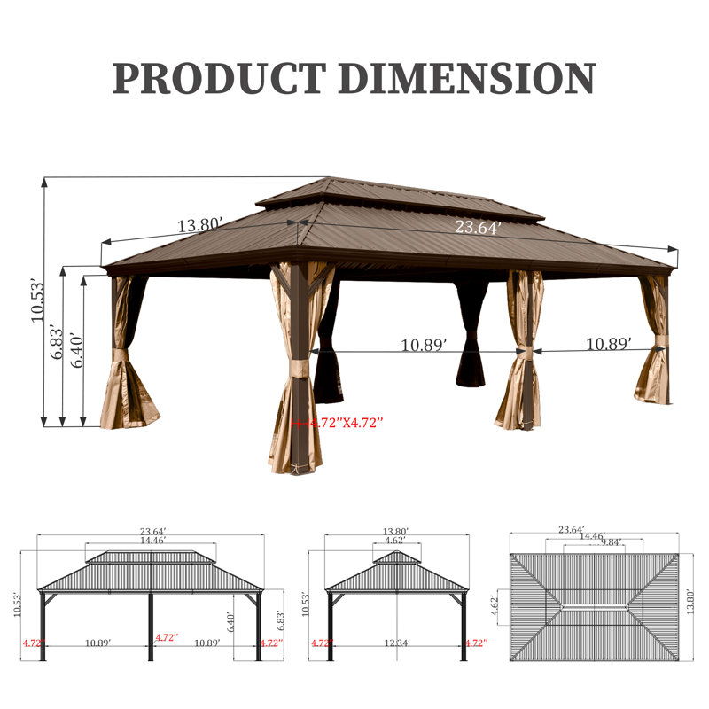 24 Ft. W x 14 Ft. D Aluminum Barrel Gazebo