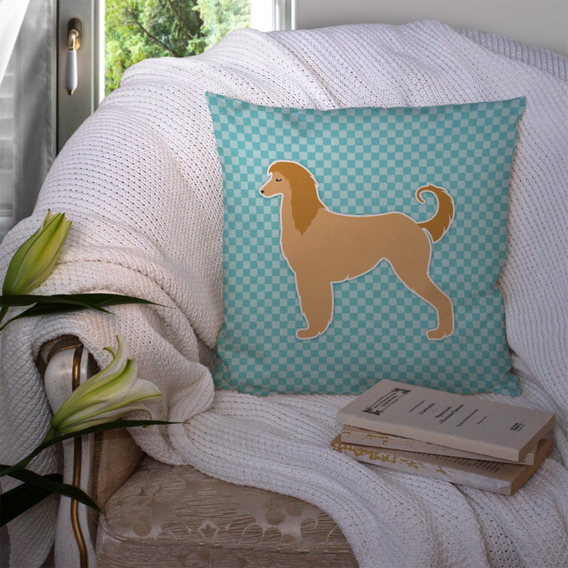 Coussin décoratif intérieur/extérieur carré afghan hound, H 14 po x l 14 po x P 3 po, Bleu
