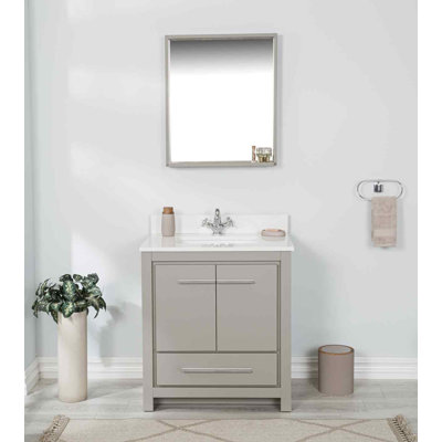 Mila 30'' Free-standing Single Bathroom Vanity with Quartz Vanity Top & Mirror -  Adorn Vanity, AVMCAG30