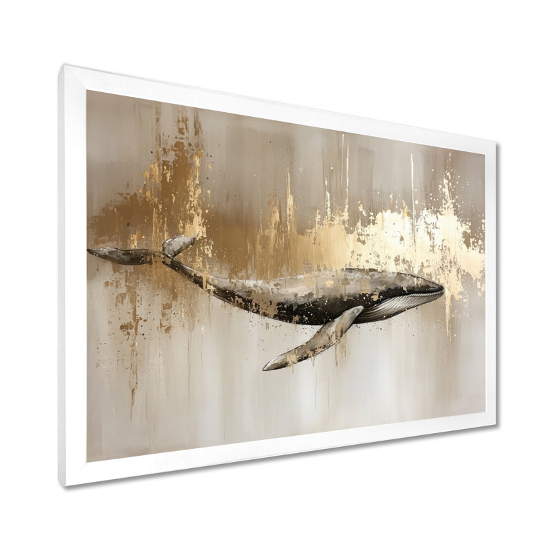 Aquarelle de baleines, Glam Horizon - baleine, art mural, H 12 po x l 20 po, Blanc