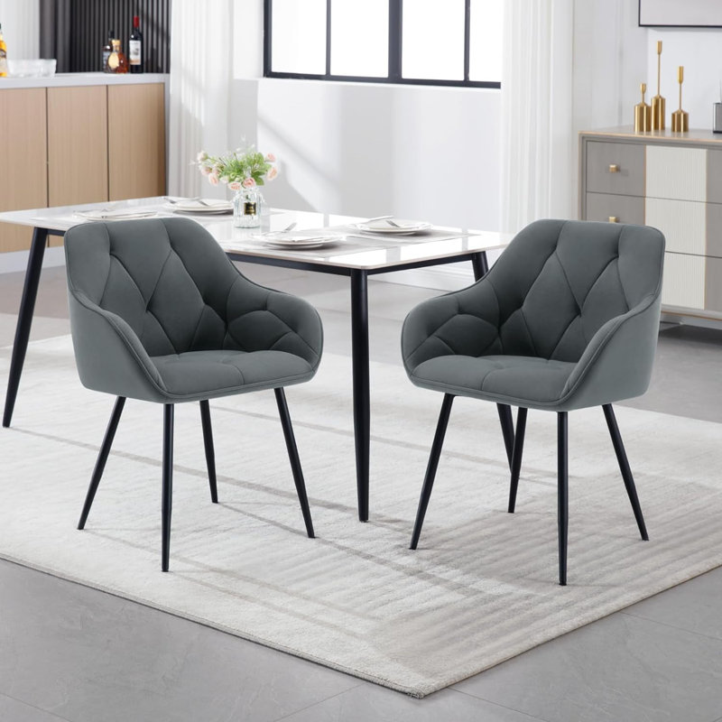 Bharmal 50.5cm H Velvet Upholstered Armchair, Dark Grey, 2