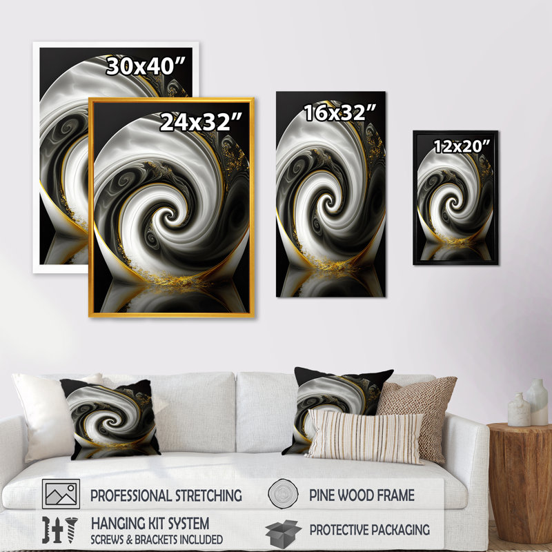 «Abstract Modern Swirl II», reproduction sur toile, H 32 po x l 24 po x P 1 po, Impression noire sur toile encadrée