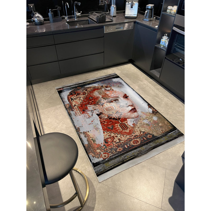 Tapis décoratif à motif abstrait femme, Rectangle 4 pi 7,12 po x 6 pi 6,74 po