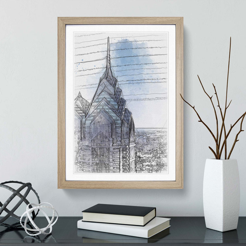 One Liberty Place in Philadelphia in Abstract - Picture Frame Graphic Art Print, Oak Framed, 36cm H x 27cm W x 2cm D