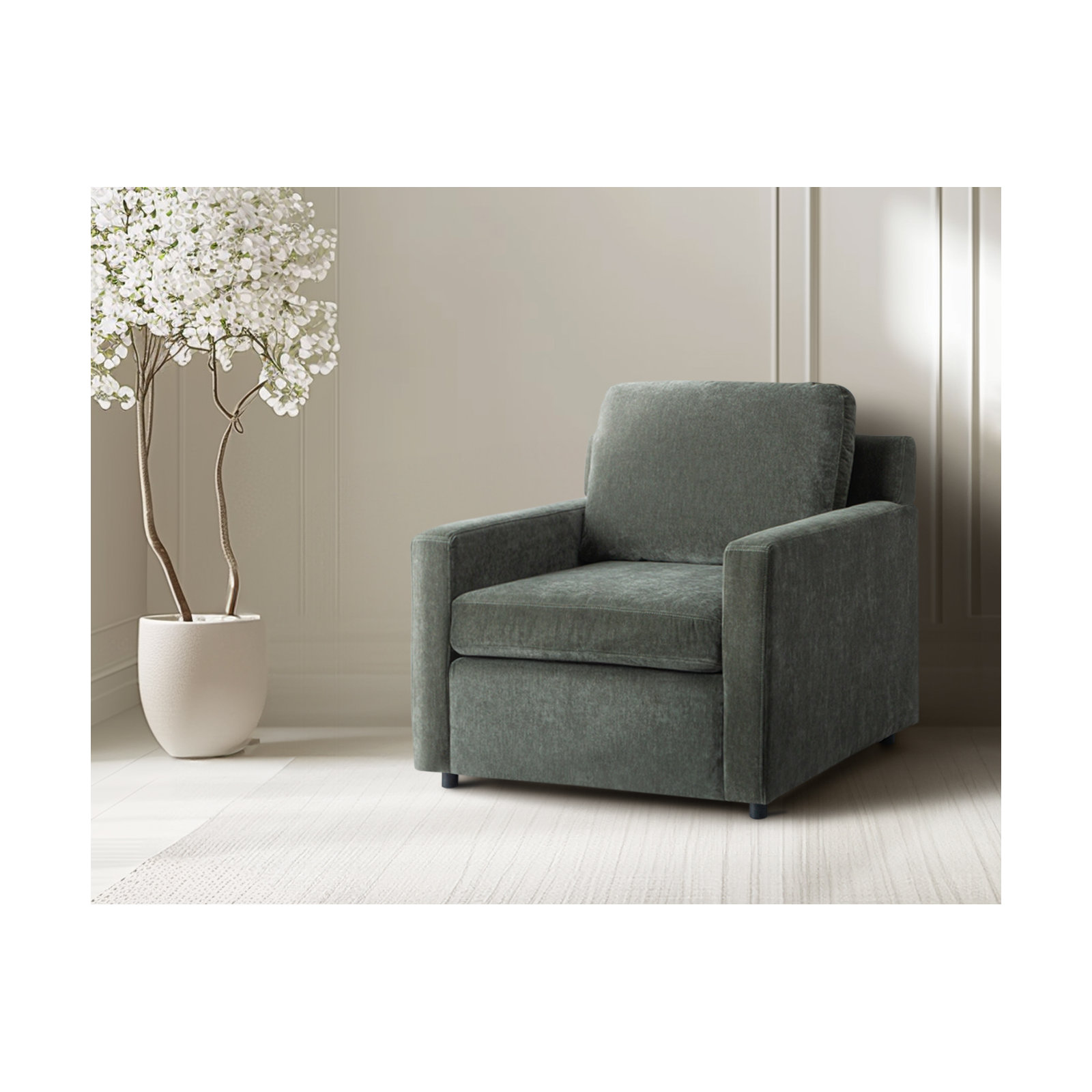 Dannie 34" Upholstered Accent Chair, Forest Performance Chenille