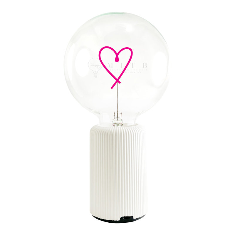 Ampoule HEART rouge avec base Lampe de table PORTABLE Pop Nomad, Blanc, H 19 po x l 6,8 po x P 13 po