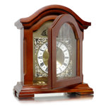 Modern & Contemporary Analog Oak Wood Quartz Movement / Crystal Tabletop Clock with Alarm in Redwood Oak