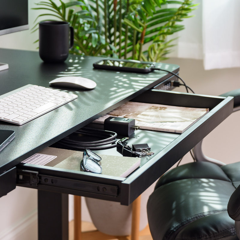 Black Adjustable Glass Top Standing Desk with USB Port