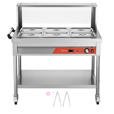 Table chauffante commerciale 6 x 1/2 casseroles avec réchaud et protection