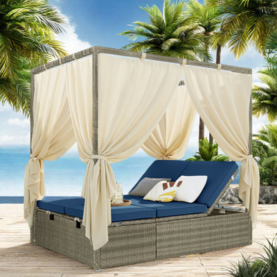 Outdoor Sun Bed With Curtain And Adjustable Backrest by Latitude Run