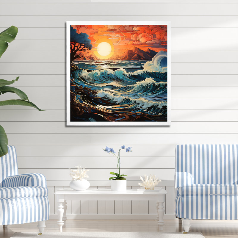 «Ocean Charm Vivid Wood Cut Effect III», reproduction sur toile, H 24 po x l 24 po x P 1 po, Cadre simple blanc
