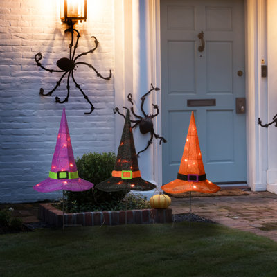 23in. Pre-Lit Multicolor WitchÕs Hat Garden Stakes