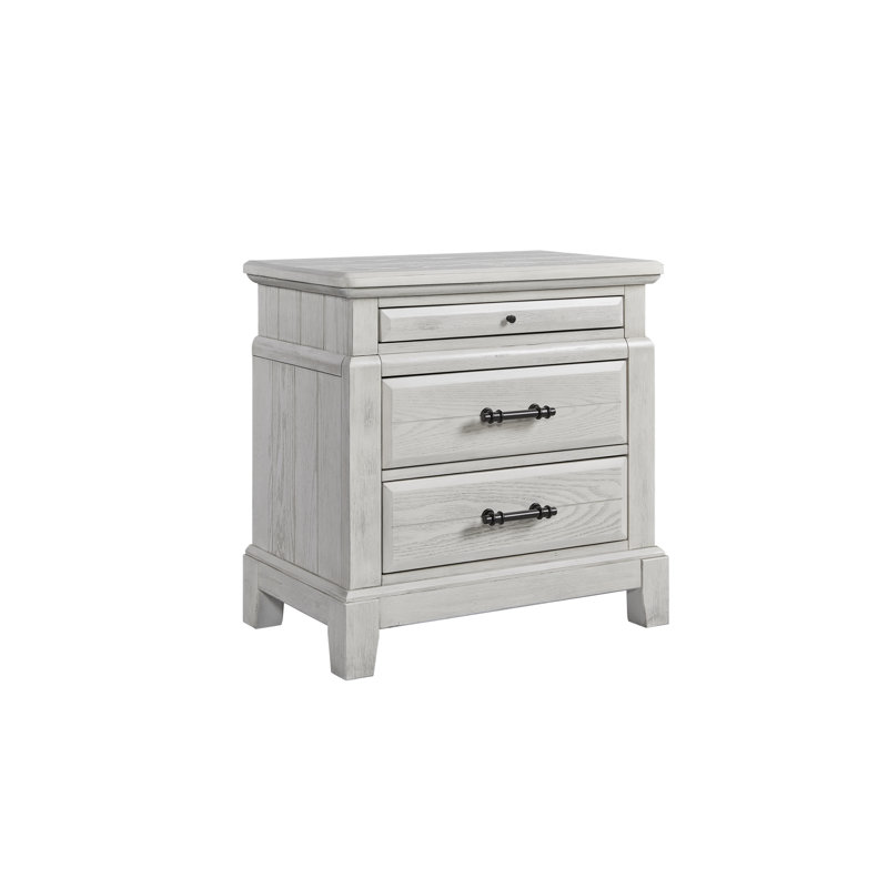 Preciado 2 Drawer Wood Nightstand with Pull-Out Tray – Elm Veneer Bedside Table, Coffee/Carmel/Whitewashed
