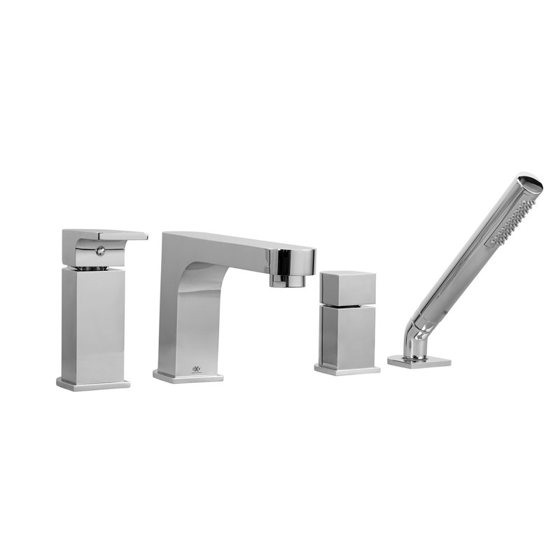 Equility Single Handle Deck Mounted Roman Tub Faucet with Handshower, Polished Chrome