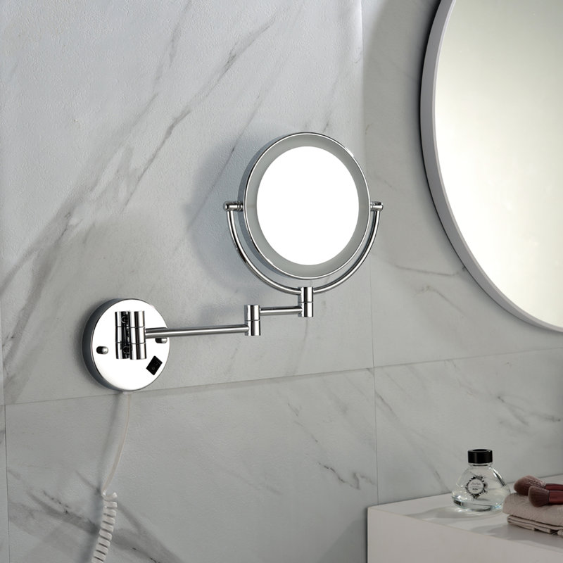 Miroir grossissant pour meuble-lavabo de 8 pouces, fixation murale à DEL, 12 rallonges, finition, grossissement 1 / 3x, rotation de 360 degrés, miroir de maquillage étanche à bouton avec extension, grossissement, rotation,