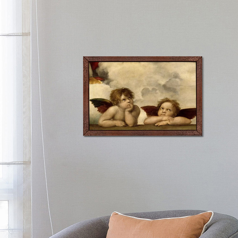 The Two Angels by Raphael - Floater Frame Painting on Canvas, 66.04 cm H x 45.72 cm W, Brown
