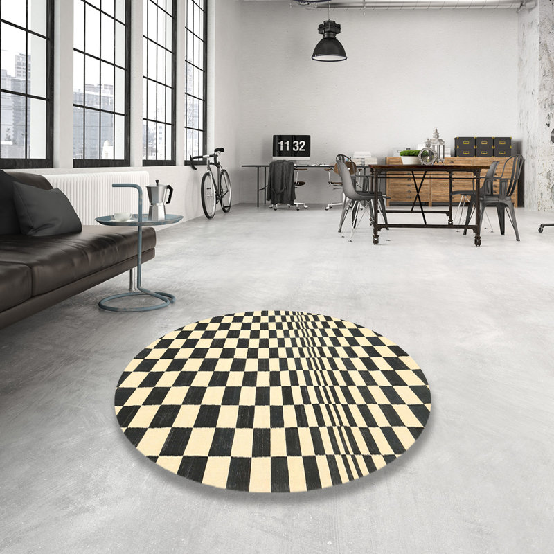 Tapis contemporain noir, Rond 4 pi