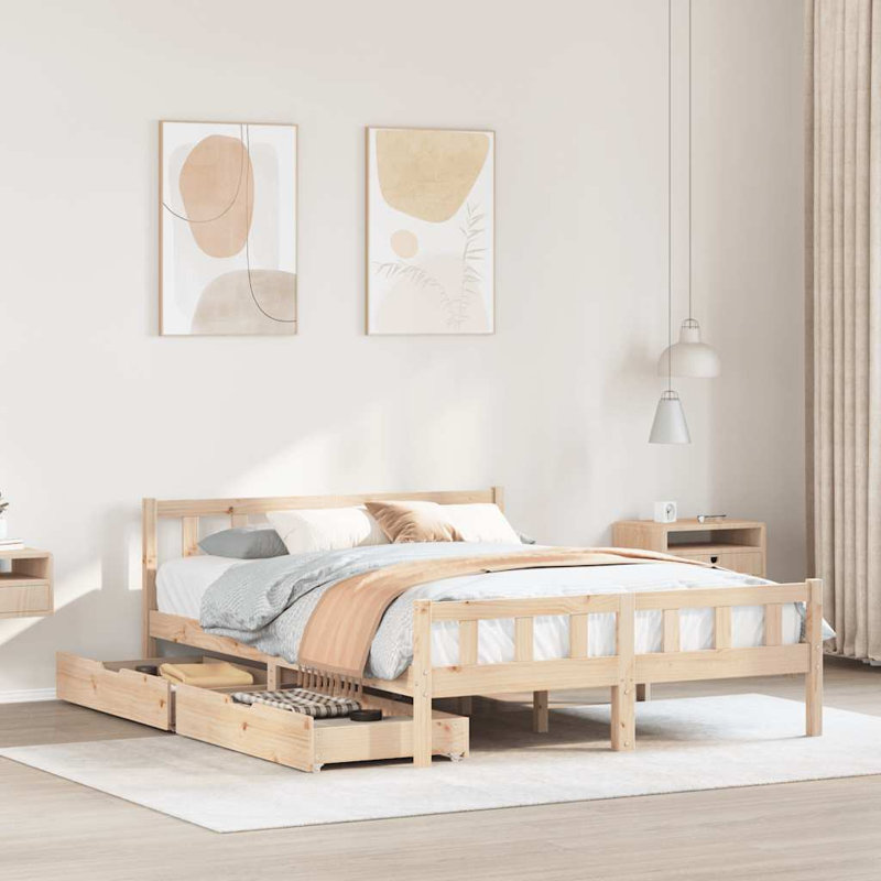 Loraine Solid Wood Bed, White, 165.5 x 205.5 cm