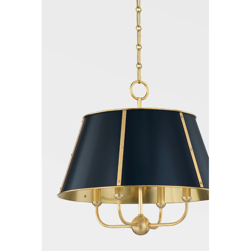 Cambridge Stainless Steel 4-Light Chandelier, Aged Brass/Darkest Blue