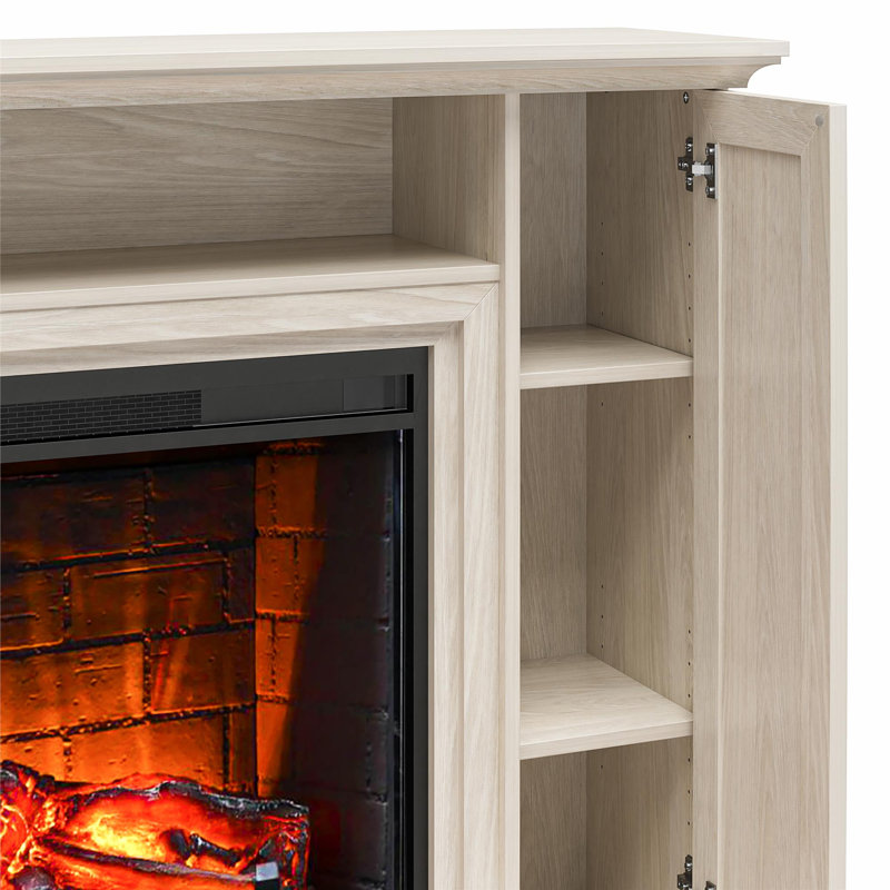 Meuble télé avec foyer multicolore Livesay, Beige