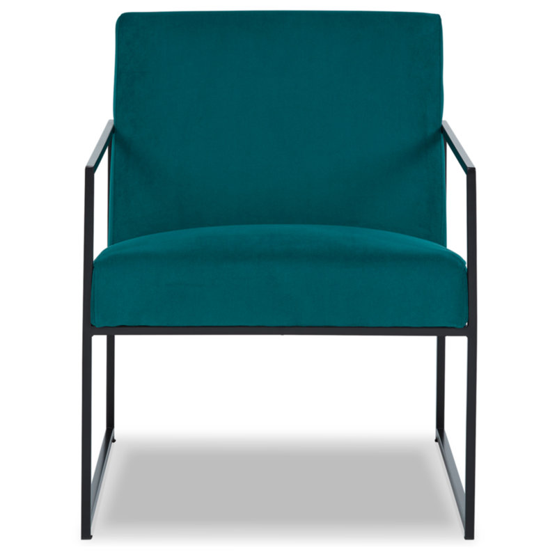 Teal Velvet and Black Metal Contemporary Accent Chair
