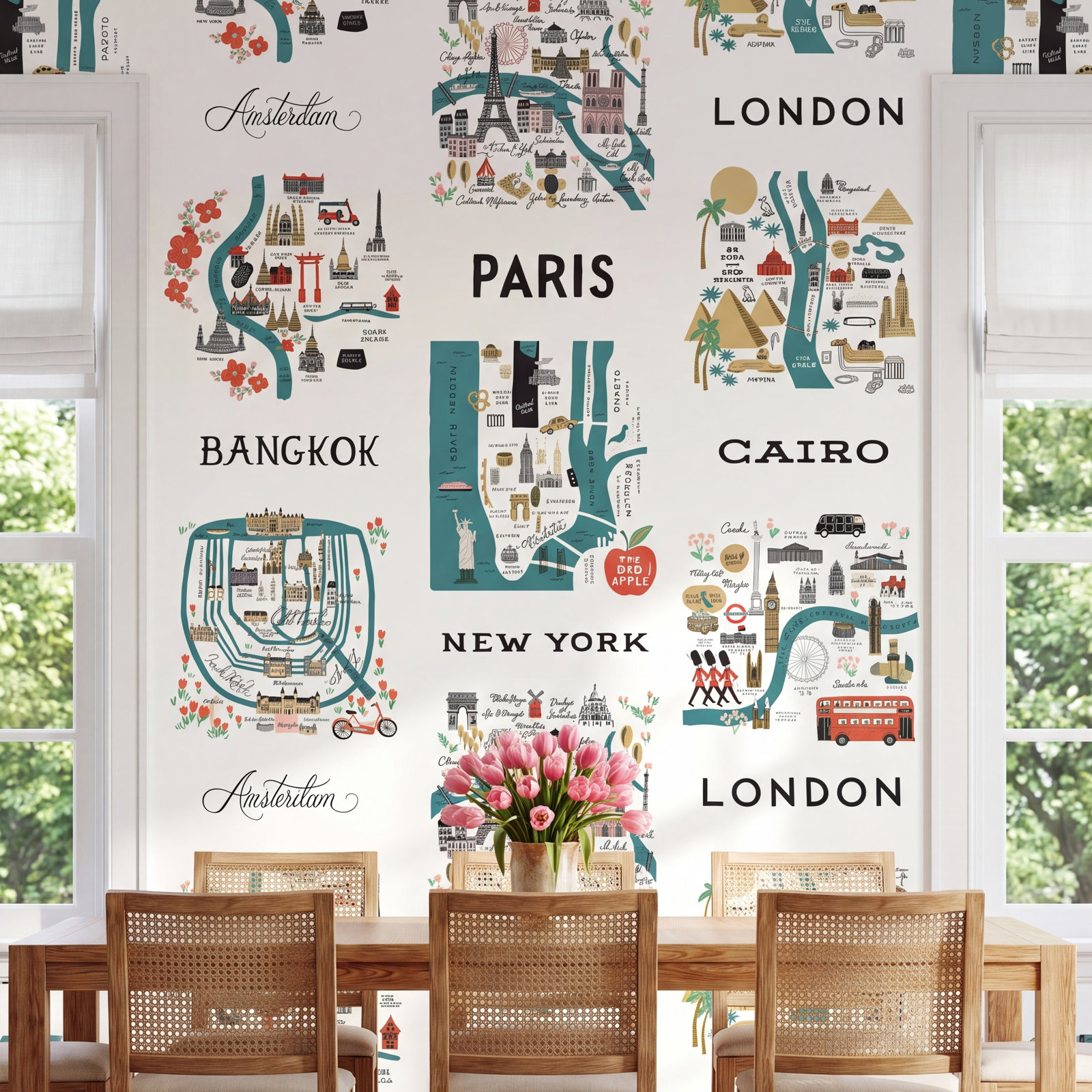 Rifle Paper Co. City Maps Wallpaper Roll, Blue/Red