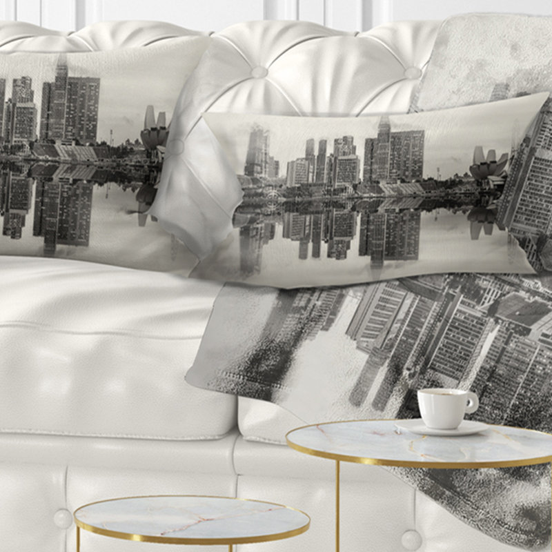 Vue de l'horizon singapourien - paysage urbain - coussin imprimé