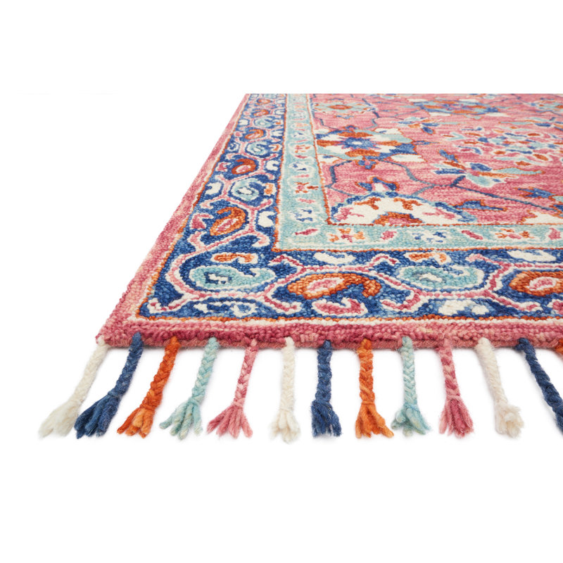 Tapis rose en laine crocheté à la main Leyna, Rectangle 5 pi x 7 pi 6 po