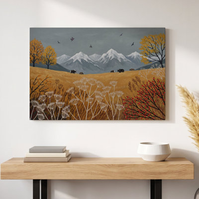 Tableau multicolore sur toile représentant un paysage de montagne, œuvre d'art mural pictural pour le salon, la salle à manger et la chambre.